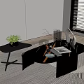 Modern Black Coffee Table Design With Sleek Side Table Green Plant Glassware And Books