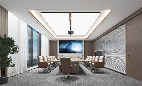 Light Luxury Conference Room Conference Table and Chair Projection Curtain 3d model