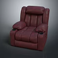 Single Seater Dark Red Leather Sofa With Comfortable Armrests And Cup Holders 3d model