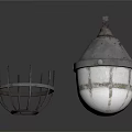 Rustic Vintage Light Fixture With Metal Protective Cage And Textured Glass