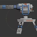 Mechanical Turret Device With Multiple Barrels Blue Silver Metal Structure Tripod Base 3d model