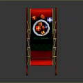 Red Decorative Sleigh Featuring Green Cushioned Seat Golden Accents Curved Runners And Gifts