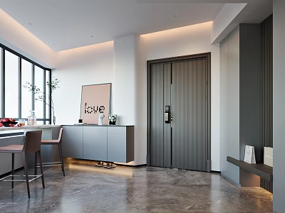 Modern Foyer Hallway With Storage Cabinet And Art Decor 3d model