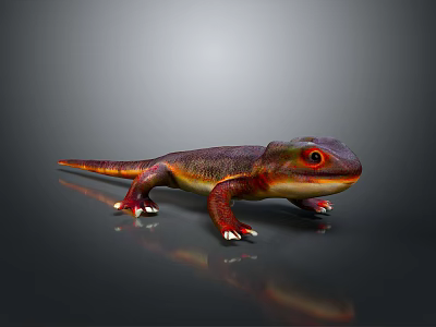 Shiny Purple Yellow Gecko With Red Eyes On Gray Background Surface Reflection 3d model