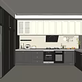 Modern Kitchen Interior With Gray And White Cabinets Built in Appliances And Countertop Lighting