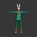 Rabbit Character In Green Blue Outfit With Pink Ears And Open Arms Pose
