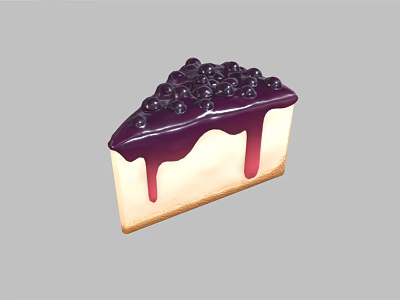Delicious Blueberry Cheesecake Slice With Fresh Blueberries And Purple Sauce 3d model