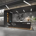 Industrial Style Bicycle Store Interior Design with Green Plant Bicycle Decorations and Modern Counter