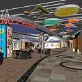 Shopping Mall Lobby Featuring Neon Signs Colorful Ceiling Lights Leisure Seating And Tiled Flooring