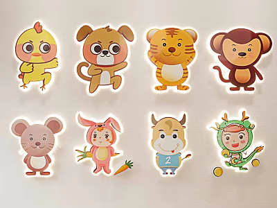 Cute Cartoon Animal Wall Decor with Adorable Design for Kids Room Bedroom 3d model