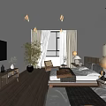 Modern Hotel Room Interior With Twin Beds Wooden Flooring TV And Green Plant
