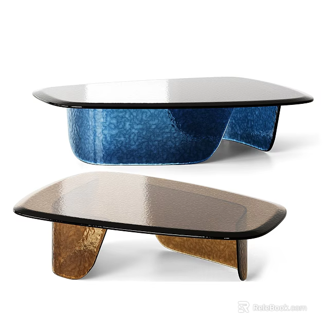 Modern Coffee Table Featuring Blue Brown Glass Top And Unique Sleek Design 3d model