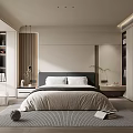 Modern Bedroom Interior With King Bed Black Headboard Wooden Nightstands Table Lamp And Area Rug