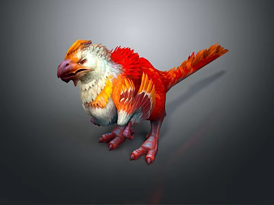Vibrant Red Orange Feathered Creature With White Underbelly And Colorful Plumage Features 3d model