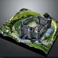 Castle Architectural Model With Surrounding Green Landscape And Historic Towers Structure 3d model