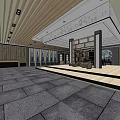 Chinese Style Specialty Store Interior With Wooden Grille Ceiling Stone Floor And Display Platform