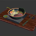 Delicious Ramen Bowl With Soft Boiled Egg Sliced Meat And Seaweed On Bamboo Tray