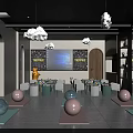 Colorful Kids Play Area With Cloud Decor Balls And Interactive Tables