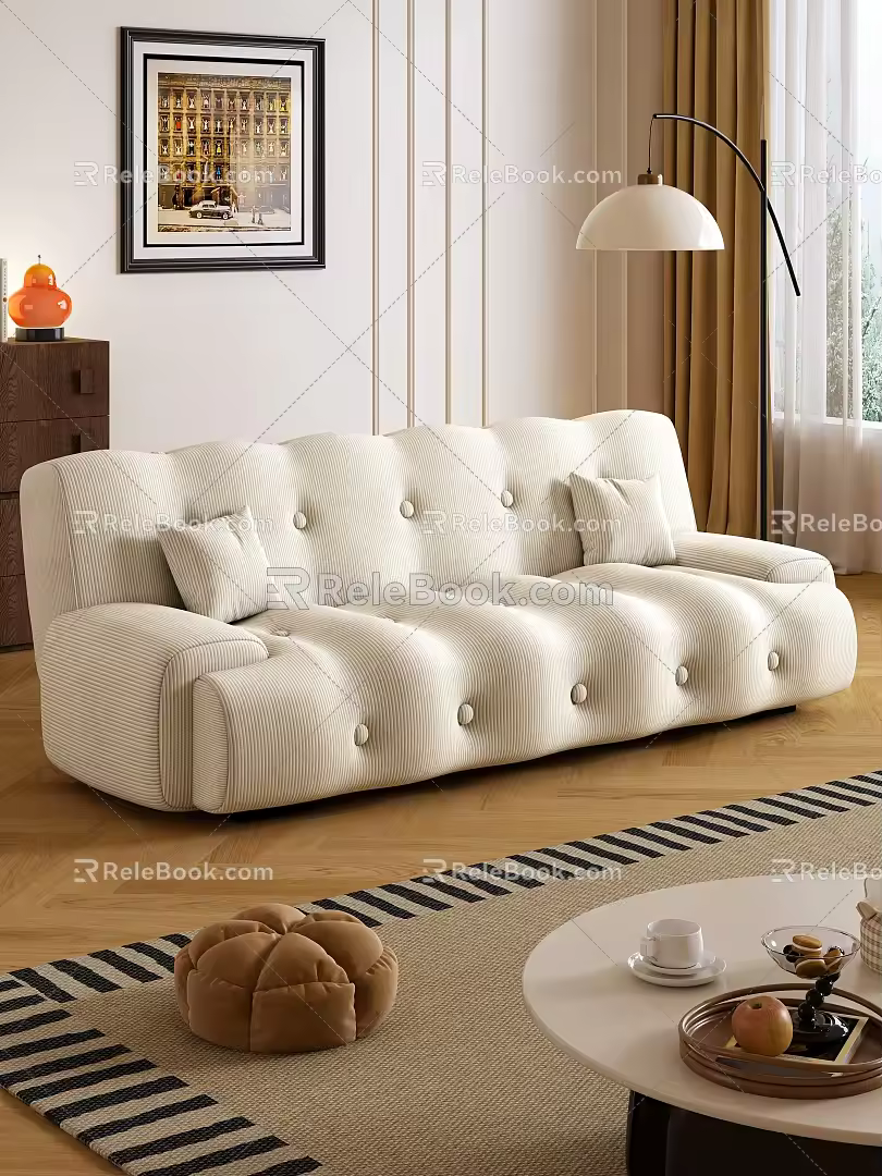 Sofa Cream Style Sofa Bed Folding Sofa 3d model
