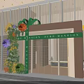 Pearl Mansion Event Entrance With Colorful Floral Decorations And Green Frame