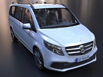 White Mercedes Van With Roof Rack Side Windows Front Grille And Headlights 3d model