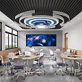School Modern Classroom With Large Interactive Screen Tables Chairs And Natural Light 3d model