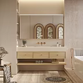 Modern Bathroom Vanity With Double Sink Wooden Cabinet And Mirror Shelves