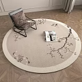 Round Area Rug With Light Brown Branch And Bird Patterns On Wooden Floor