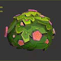 Cartoon Scene Featuring Green Spherical Ornament Adorned With Leaves And Pink Roses