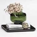Elegant Decorative Ornament Set Featuring Green Vases Plants Books And Trays