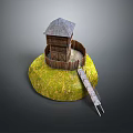 Scenic Small Island With Wooden Watchtower Green Grass And Staircase