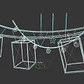 Square Beige Lanterns Hanging With Colorful Triangular Flags On Dark Background