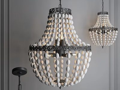 Modern Layered White Beaded Chandelier With Black Metal Frame And Ornate Design For Interior 3d model