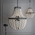 Modern Layered White Beaded Chandelier With Black Metal Frame And Ornate Design For Interior