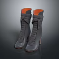 Gray High Top Boots with Orange Lining Wooden Heel and Lace up Design