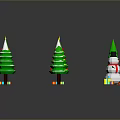 Decorated Christmas Trees With Snowmen And Gift Boxes In Holiday Scene