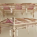 Traditional Chinese Ceiling Design With Wooden Beams Carvings And Hanging Lanterns