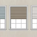 Gray Brown Beige Roller Blinds on White Framed Windows in Light Wall Interior 3d model