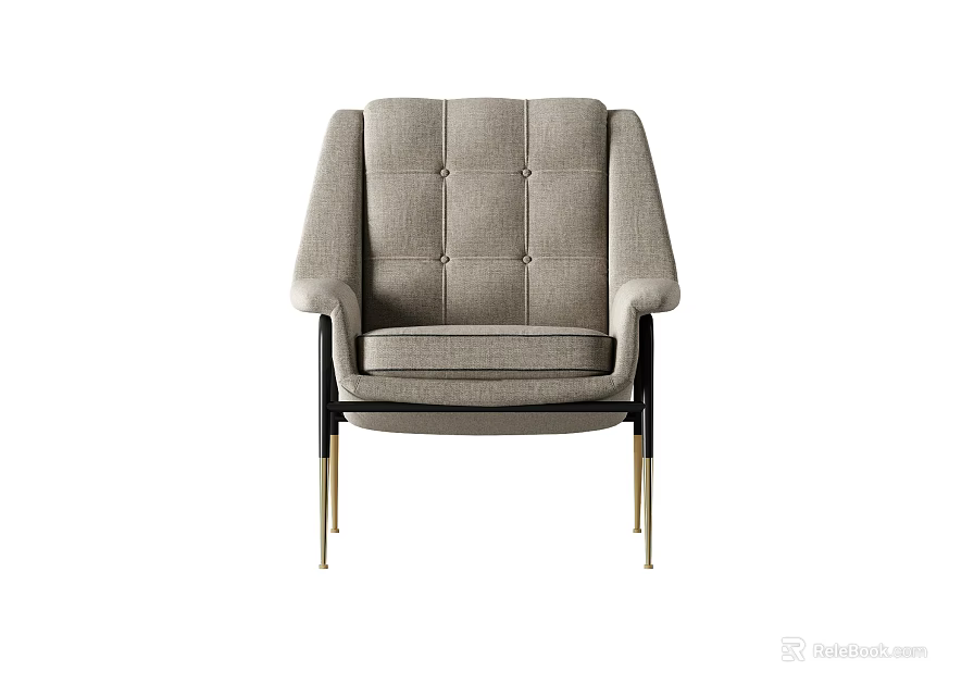 Modern Single Sofa With Light Gray Fabric Tufted Back Armrest And Metal Legs 3d model