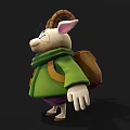 Cute Cartoon Goat Character Wearing Green Coat Yellow Buttons Glasses Scarf And Backpack