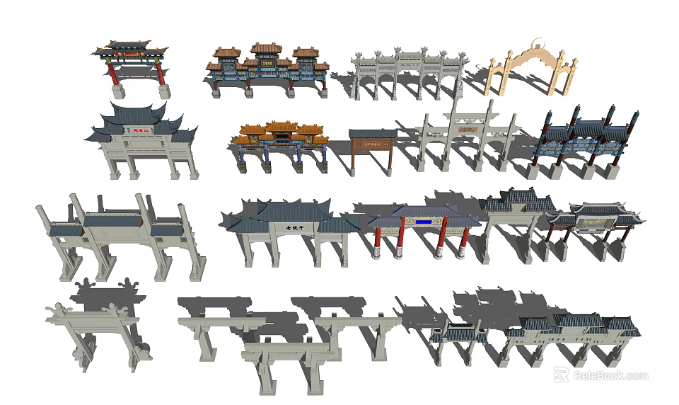 Traditional Chinese Archway Models Showcasing Various Classical Architectural And Decorative Designs 3d model 