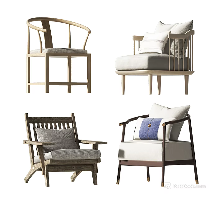Modern Armchair Designs with Wooden Frame Various Styles Soft Cushions and Elegant Armrests 3d model 