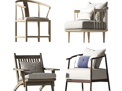 Modern Armchair Designs with Wooden Frame Various Styles Soft Cushions and Elegant Armrests 3d model
