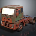 Old Rusty Green Red Truck Chassis With Front Cab And Headlights