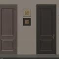 Modern Interior Featuring Wooden Hinged Doors With Panel Design And Wall Art 3d model