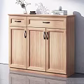 Natural Wood Shoe Cabinet With Drawers Cabinet Doors And Decorative Items On Top