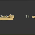 Small Green Plants Growing on Sandy Platform with Rocks in Desert Miniature Scene