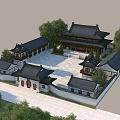 Ancient Chinese Architecture Courtyard With Traditional Roofs And Surrounding Trees