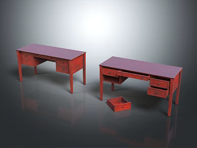 Stylish Red Wooden Desks With Functional Drawers And Small Storage Box 3d model