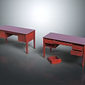 Stylish Red Wooden Desks With Functional Drawers And Small Storage Box